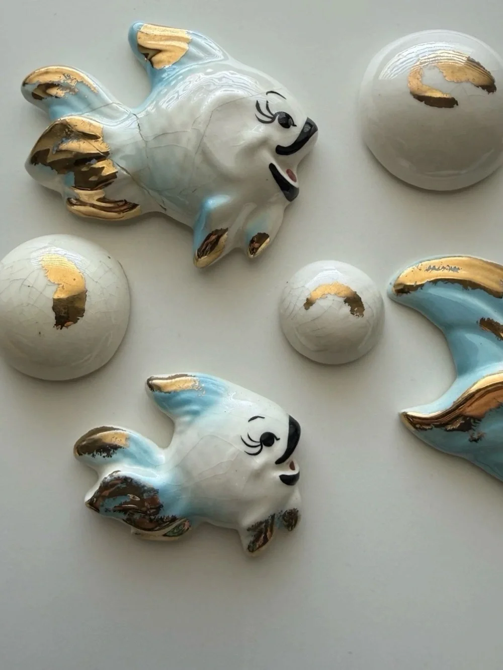 Blue White and Gold Koi Ceramic Wall Décor Set